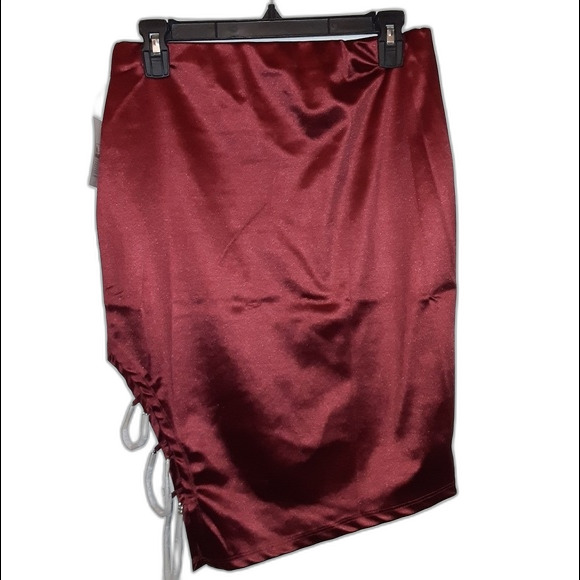 Active USA Large Dark Red Jewel Strap Satin Midi Skirt NWT - Picture 1 of 8
